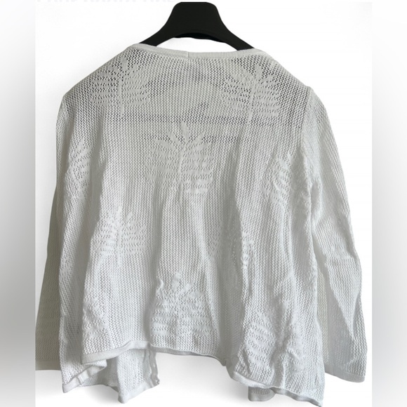 Belle White Knit Open Leaf Fern Pattern Cardigan Granny Sweater Cottagecore XL - Picture 3 of 10